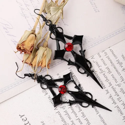 Miniatura 4 de Sacina Aretes de cruz gótica, aretes de cruz negra para mujer, aretes góticos, aretes góticos, aretes de Halloween, joyería de disfraces, regalo
