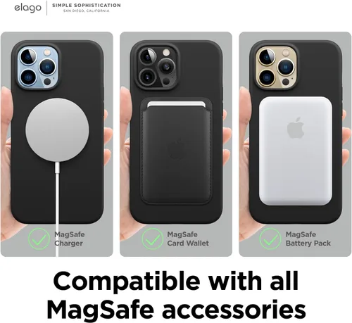 Miniatura 4 de elago Funda magnética de silicona compatible con MagSafe compatible con iPhone 13 Pro Max de 6.7 pulgadas, imanes integrados, funda protectora, Negro