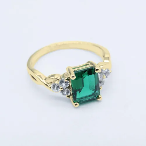 Miniatura 4 de Dazzlingrock Collection 8x6mm Emerald Shape Center Lab Created Emerald & 2.2mm Round White Sapphire on Side Crisscross Shank Engagement Ring for Her