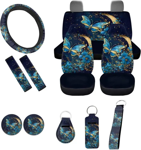 Miniatura 20 de Accesorios estéticos para automóvil, juego completo de fundas de asiento de automóvil con flores bohemias para mujeres, damas, juego de decoración