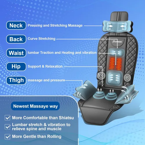 Miniatura 2 de Masajeador de espalda con calor, tracción y vibración, almohadilla masajeadora de asiento para aliviar el dolor de tejido profundo, tracción lumbar