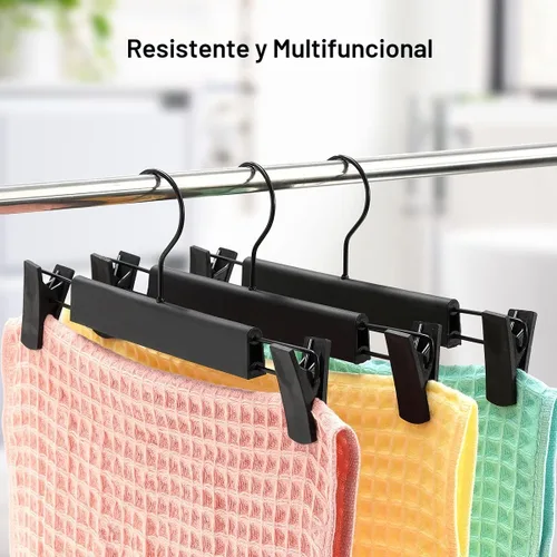 Miniatura 6 de GUANJUNE Paquete de 10 perchas para ropa y pantalones, soportes para faldas que ahorran espacio con ganchos giratorios de 360°, clips ajustables