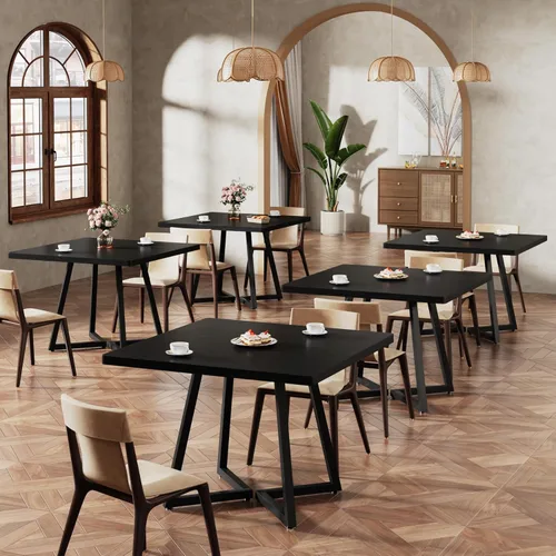 Miniatura 15 de Tribesigns Mesa de comedor cuadrada para 2, mesa de comedor industrial de 31.5 pulgadas con base de metal, mesa de cocina para comedor, espacio