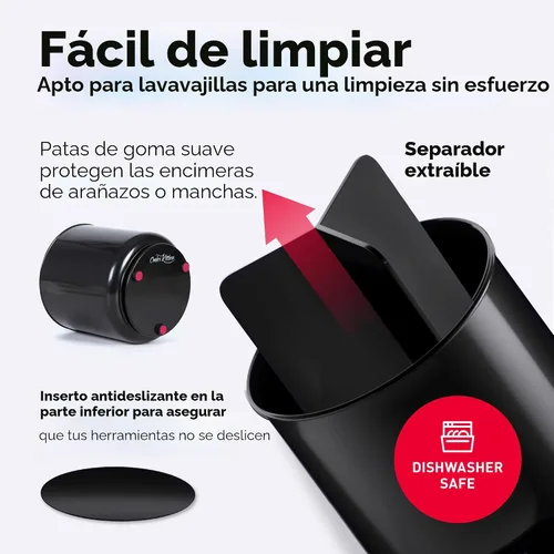 Miniatura 3 de Cooler Kitchen Portautensilios Jumbo Extra Grande Resistente Giratorio Negro con Base Pesada Antivuelco e Inserto con Agarre - A Prueba de Óxido