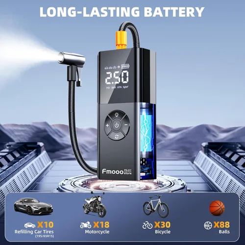 Miniatura 4 de Inflador de neumáticos, compresor de aire portátil, 160 PSI de potencia dual 6000 mAh, bomba de aire inalámbrica con indicador digital, luz LED