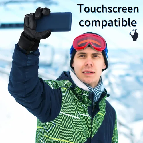 Miniatura 4 de Achiou Guantes de esquí para hombres y mujeres, impermeables, aislados, guantes de snowboard para pantalla táctil de invierno para -30 clima frío
