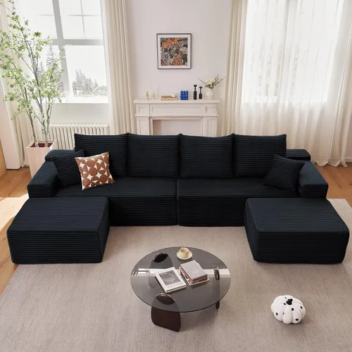 Miniatura 9 de Sofá modular de nube de 140 pulgadas para sala de estar, sofá modular de asiento profundo, juego de sofás de pana grandes y cómodos con espuma