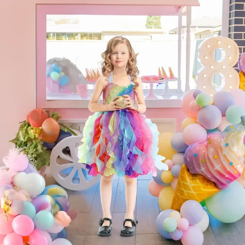 Miniatura 9 de Vestido tutú para niñas, vestido de tul con lentejuelas, vestido de princesa para niñas pequeñas, disfraz de fiesta de cumpleaños brillante