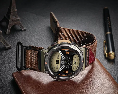 Miniatura 3 de Watch Bands Compatible with Amazfit T-Rex 2, Millitary Nylon Strap With Hook and Loop Design and Tools included Café