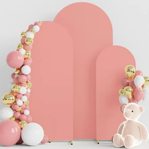 Miniatura 26 de Wokceer Juego de 3 fundas de arco de boda de elastano ajustadas para arco de boda para parte superior redonda, soporte de arco de Chiara para Beige