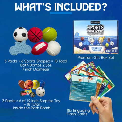 Miniatura 2 de Bombas de baño para niños con juguetes en el interior con tarjetas flash, bombas de baño deportivas para niños, juego de regalo de 18 perfumadas