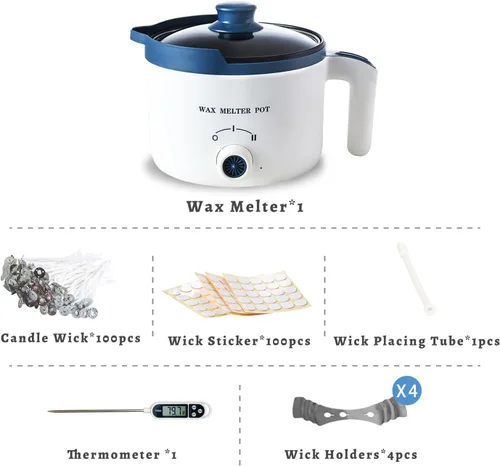Miniatura 2 de Ksedcon Derretidor de cera para hacer velas con termómetro, kit de olla eléctrica para derretir cera con mechas, juego de ollas dobles para hacer