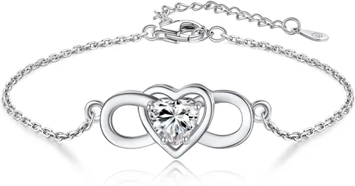 MomentWish Infinity Heart Bracelet for Women, Moissanite Bracelet Gifts for Her, D Color VVS1 Simulated Diamond 925 Sterling Silver Infinity