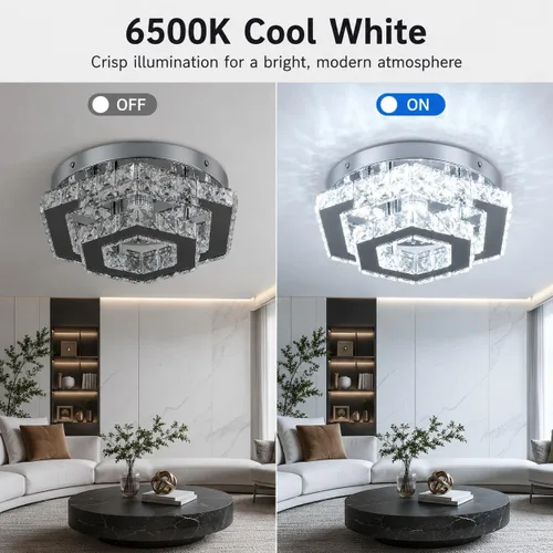 Miniatura 3 de Candelabro LED Moderno de Montaje al Ras Lámpara de Techo Candelabros de Cristal para Sala de Estar Dormitorio Comedor Cocina (6500K Blanco Frío)