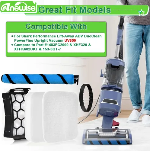 Miniatura 2 de Anewise Piezas de repuesto de cepillo, filtro y correa para Shark UV850 Performance Lift-Away ADV DuoClean PowerFins aspiradora vertical, 1 rollo