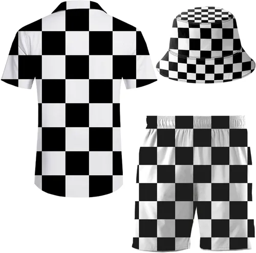 Miniatura 3 de ifamawlea Conjunto de 2 piezas para hombre, camisa hawaiana, pantalones cortos, camisa con botones y pantalones cortos con sombreros de pescador