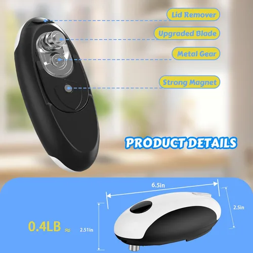 Miniatura 6 de Abrelatas eléctrico recargable por USB - Funciona con batería, operación automática de un toque, soporte magnético para tapa y corte de borde suave