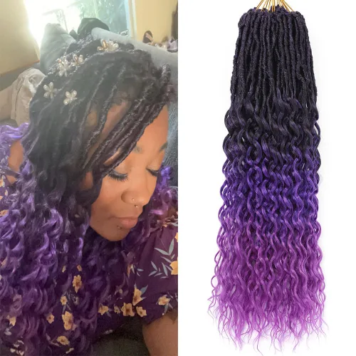 Miniatura 11 de Cabello de Ganchillo Goddess Locs de 12 Pulgadas 8 Paquetes Nuevos Locs Sintéticos Suaves Trenzas de Ganchillo Ondas Profundas Extensiones de 1b