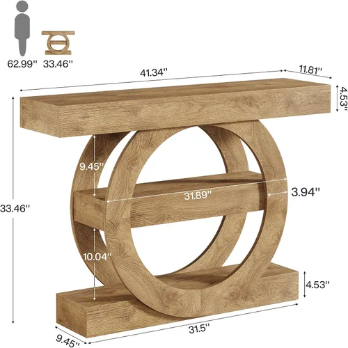 Miniatura 2 de Tribesigns Mesa de entrada de 41 pulgadas con almacenamiento, mesa consola de granja de 3 niveles con estantes, mesas de vestíbulo de madera