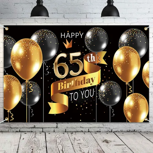 Miniatura 23 de Cartel de fondo de feliz cumpleaños 15 – Suministros de decoración de fiesta de cumpleaños 15 para niños – Oro negro 3.9 x 5.9 pies