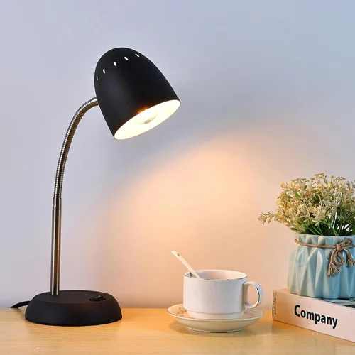 Lámpara de mesa de diseños simples para cuidar los ojos, lámpara de escritorio básica de metal LED E26 con cuello de ganso flexible, lámpara de