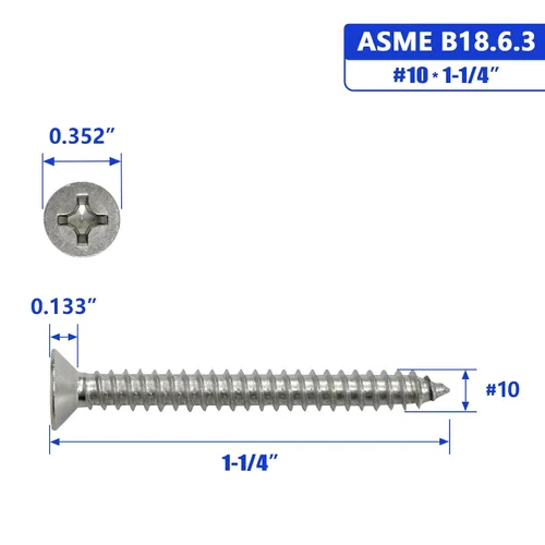 Miniatura 2 de Tornillos para chapa metálica #4 x 1-1/4" de cabeza plana con ranura Phillips, tornillos para madera, acero inoxidable 304 18-8, paquete de 100