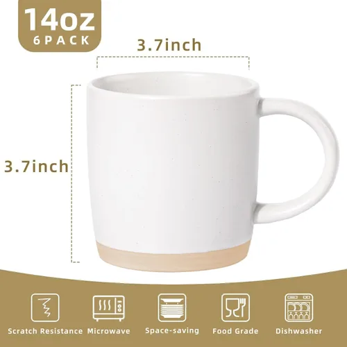 Miniatura 2 de Juego de 6 tazas de café de cerámica de 14 onzas, con asa y patrones moteados para café, té, cacao, leche, microondas y lavavajillas