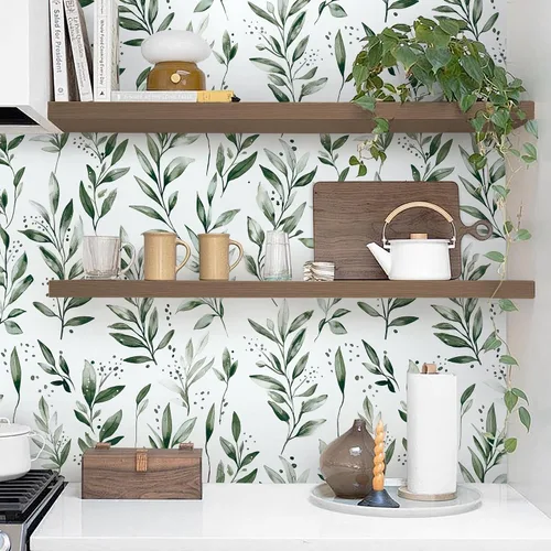 Miniatura 2 de Papel tapiz autoadhesivo para despegar y pegar, papel de pared de hojas verdes, papel de contacto moderno, extraíble, autoadhesivo para baño