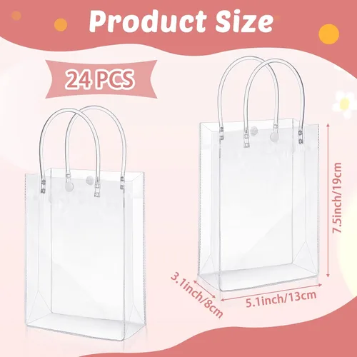 Miniatura 2 de Amylove 24 bolsas de regalo de plástico de PVC transparente con asa, bolsas de regalo reutilizables transparentes para compras, mercancías