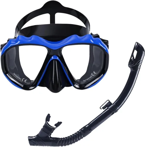 +2.0 a +5.0 Hipermetropía Máscara de Buceo Hipermetropía con Lentes de Vidrio Templado, Equipo para Hombres Mujeres (Azul, +4.0 con Snorkel)