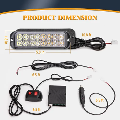 Miniatura 7 de Kit de Luces Estroboscópicas LED Ámbar Blanco - 8PCS 16-LED Luz de Advertencia de Peligro Intermitente de Emergencia 12V Función de Sincronización