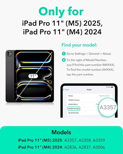Miniatura 2 de ESR Funda para iPad Pro de 11 pulgadas (M5/M4) 2025/2024, funda magnética extraíble con carga y almacenamiento de lápiz, soporte ajustable