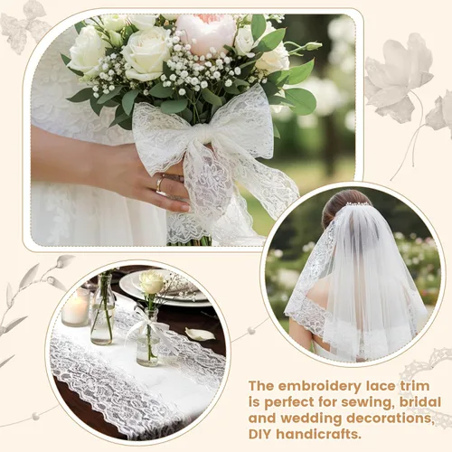 Miniatura 2 de VGOODALL Cinta de encaje de boda nupcial de 3 pulgadas de ancho, 10 yardas, ribete elástico de encaje floral para decoración, envoltura de regalos