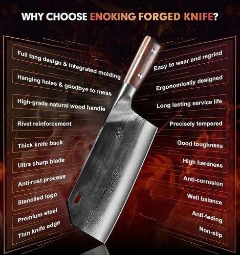 Miniatura 8 de ENOKING 8.1" Cuchillo de carnicero y de chef serbio forjado a mano - Cuchillo de carnicero de acero inoxidable de alto carbono con tang completo