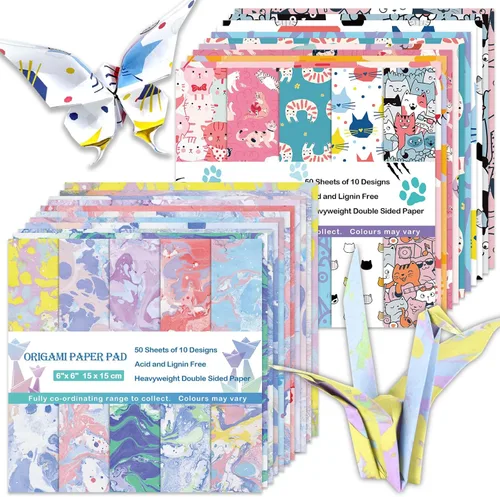 Miniatura 9 de Kit de papel de origami, 100 hojas de 2.47 oz/m², 6 pulgadas, cuadrados, de doble cara, 100 colores sólidos vívidos para manualidades a mano, papel