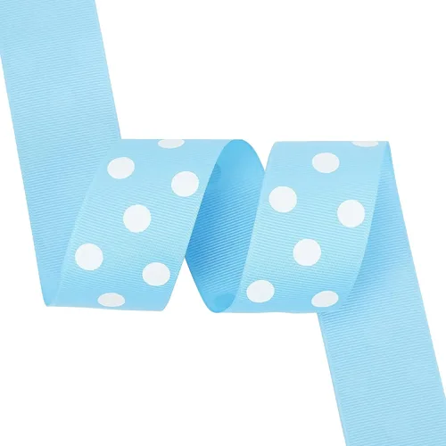 Miniatura 7 de MEEDEE Cinta de grogrén de lunares azul claro y blanco para envolver regalos, 1-1/2 pulgadas x 6 yardas, cinta de bebé para manualidades, regalos