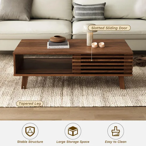 Miniatura 9 de Furniway Mesa de Centro Moderna de Mediados del Siglo, Mesa de Centro de Madera con Almacenamiento, Mesa de Estilo Rústico para Sala de Estar