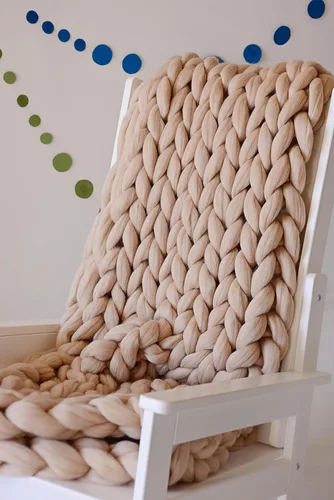 Miniatura 3 de Manta de punto grueso de 50 x 60 pulgadas, manta gigante tejida a mano con hilo 100% de lana merina, hecha a mano para cama, sofá, manta bohemia