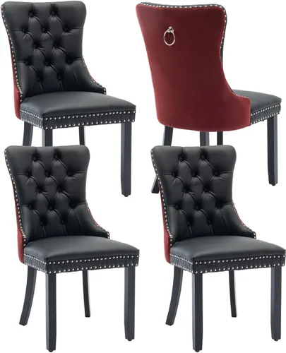Miniatura 64 de Shenyon Juego de 2 Sillas de Comedor de Terciopelo Gris, Sillas de Comedor Tapizadas con Ribete de Anilla Trasera y Patas de Madera Maciza, Sillas