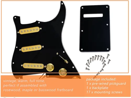 Miniatura 7 de Golpeador precableado cargado Alnico V Pastillas de bobina única, protector de púa negro con placa trasera precargado interruptor de 5 vías