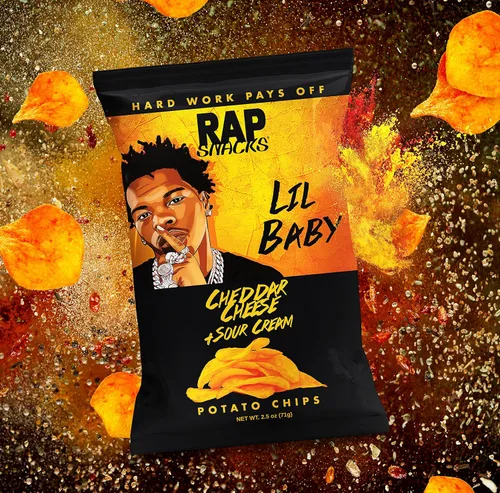 Miniatura 6 de Rap Snacks Lil Baby - Queso cheddar + papas fritas de crema agria, bolsas de 2.5 onzas, paquete de 6