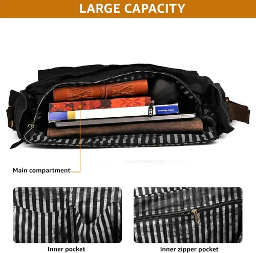 Miniatura 4 de Bolsa bandolera de hombro de lona LEATHER VILLAGE para hombres y mujeres – Elegante bandolera estilo mochila para oficina, viajes y uso diario