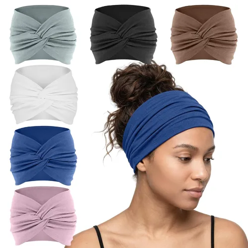 Miniatura 11 de YONUF Diademas anchas para mujer, diademas de nudo trenzado para mujer, banda para el cabello, bufanda, turbante, accesorios color negro, paquete