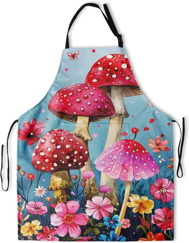 Miniatura 33 de Delantal impreso delantales de pintura de poliéster con bolsillo para cocinar cocina a la parrilla adultos