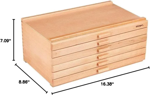 Miniatura 3 de KINGART Caja de almacenamiento de madera con 6 cajones para artistas, 15-3/4 pulgadas de ancho x 10 pulgadas de profundidad x 6-1/2 pulgadas
