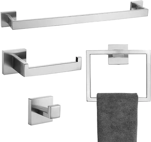 Juego de accesorios de baño de 4 piezas, juegos de toalleros, incluye toallero, soporte para papel higiénico, gancho para toallas, kit de accesorios