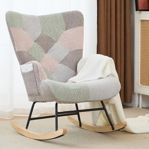 Silla mecedora tapizada estilo oso de peluche para cuarto de bebé, con respaldo alto, silla lateral cómoda para sala de estar, dormitorio, oficinas