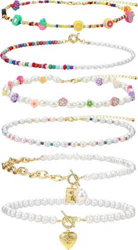 Juego de gargantilla con cuentas, collar de cuentas de colores, estilo bohemio, collar de perlas, cadena de oro, flor, mal de ojo, hecho a mano,