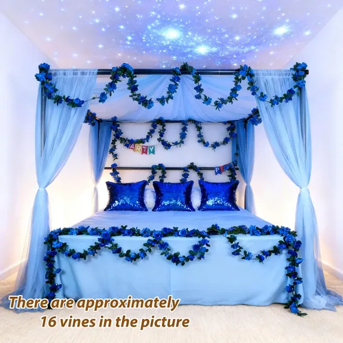 Miniatura 8 de Miracliy 5 guirnaldas de flores azules artificiales de 41 pies, guirnalda floral de primavera falsa para telón de fondo de pared de flores, boda