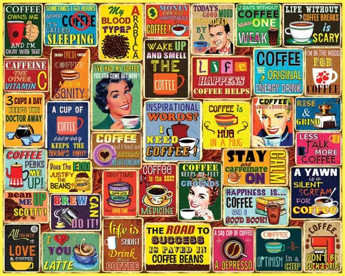 White Mountain Rompecabezas de 1000 piezas, divertido rompecabezas de collage de café con piezas grandes, regalo para adultos y familia de 24 x 30 -